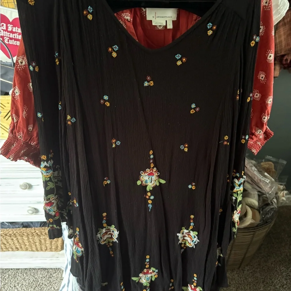 Free People embroidered bell sleeve Oxford tunic dress size xs fits oversized - Picture 6 of 8